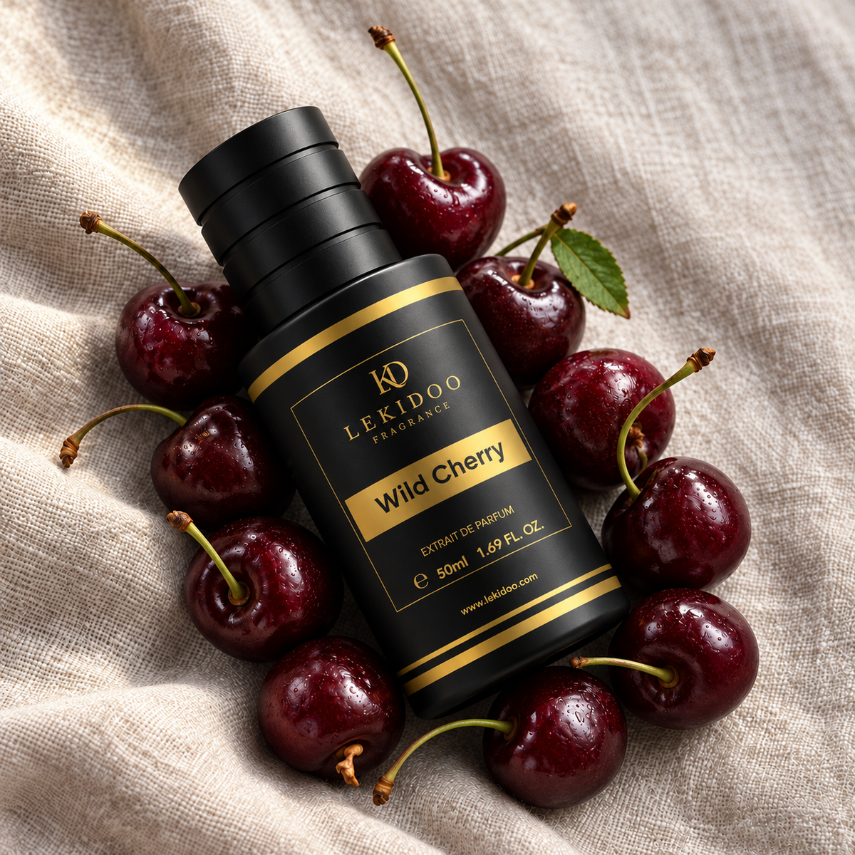 Wild Cherry 50 ml – Flasche auf Kirschen mit goldenem Lekidoo-Logo